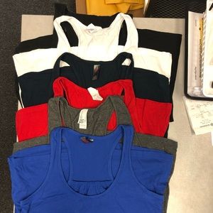 6 racer back tanks. Gathered back. Medium